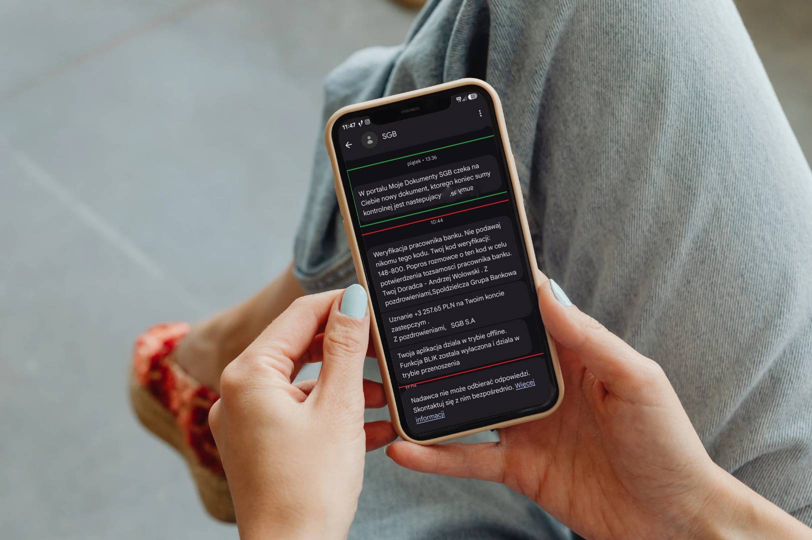 Baner o fałszywych wiadomościach SMS