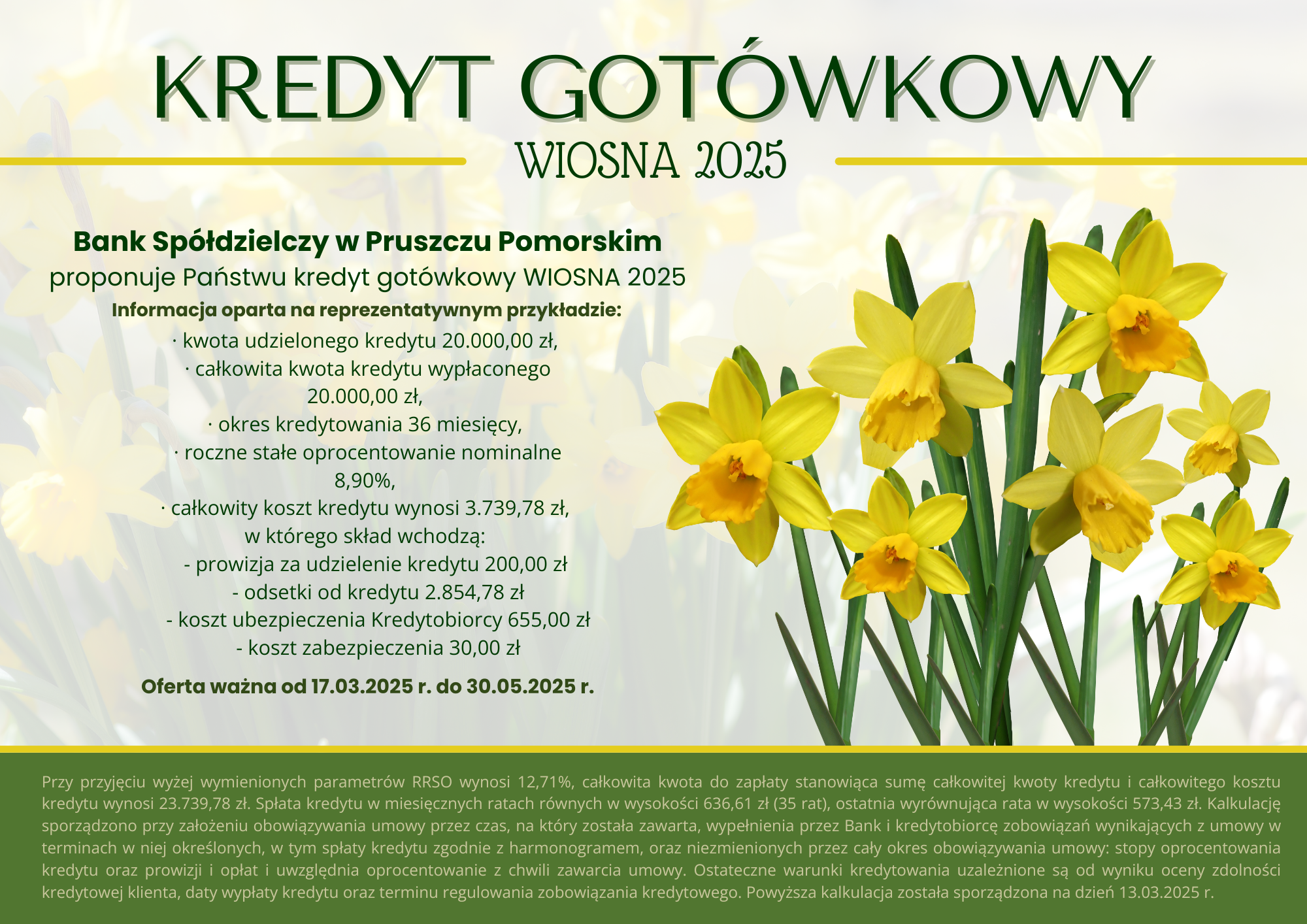 Grafika ilustrująca szczegóły Kredytu Gotówkowego Wiosna 2025